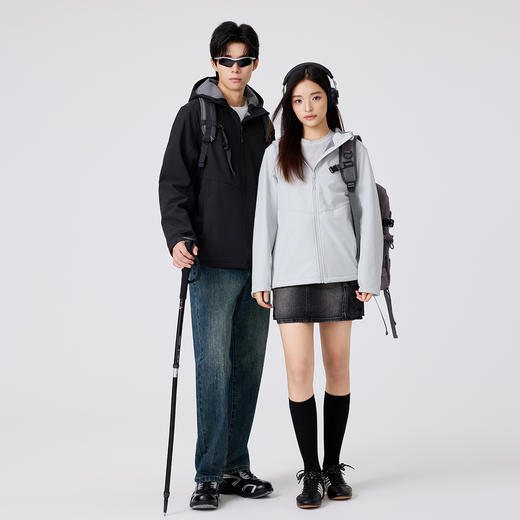 gxg.jeans男装【防风保暖】25冬款加绒连帽夹克户外运动软壳衣外套男女同款K&C 商品图2