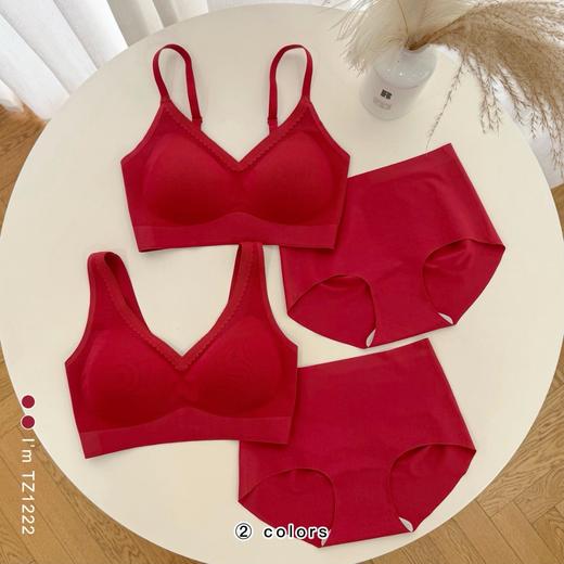 老米优品🎈3-5I天。本命专属“红”！《V领天丝无背扣背心式文胸+桑蚕丝内裤套装》吊带款和背心款，2个版型~ TZ260115A 商品图2
