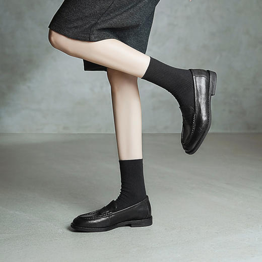 【阿么古纹马皮鞋】复古手工一脚蹬乐福鞋女超软透气百搭小皮鞋2CM 商品图3