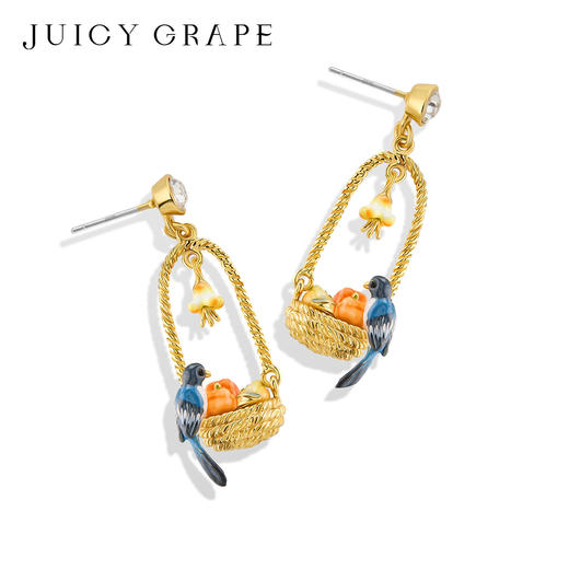 Juicy Grape首饰套装轻奢小众珐琅项链手链耳环戒指新年生日礼物 雀柿呈祥-喜柿果篮耳环 商品图3