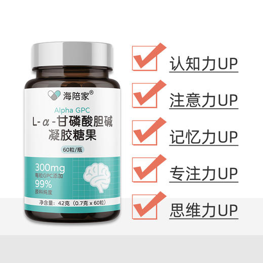 海陪家 L-α-甘磷酸胆碱（GPC）凝胶糖果 60粒/盒 卫健委批准新食品原料 口味甘甜好吞服 方便携带小巧胶囊 商品图2