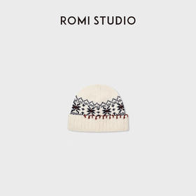 ROMI STUDIO“复古费尔岛”100%羊毛提花毛织帽米白冷帽 RWCWP07545
