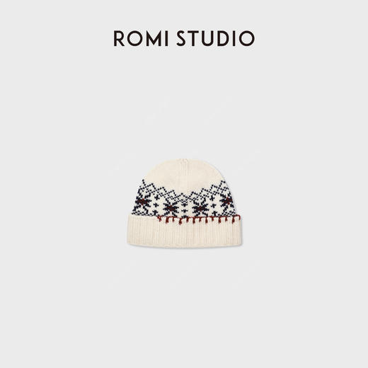 ROMI STUDIO“复古费尔岛”100%羊毛提花毛织帽米白冷帽 RWCWP07545 商品图0