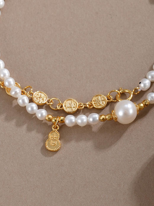 子佩集【天赐福缘】银S925珍珠惜王妃手链【QNS0012】3mm珠镀金葫芦金币2601 商品图4