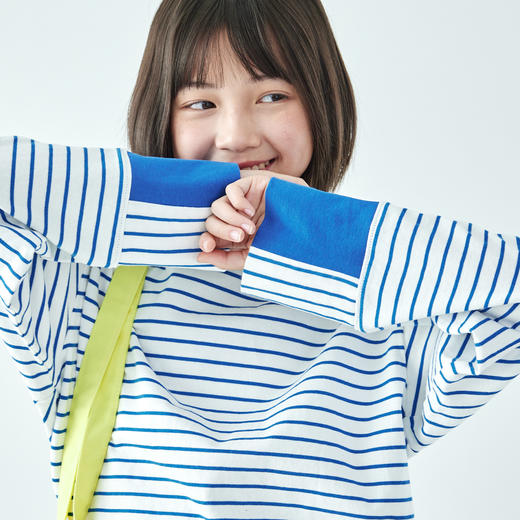 预售3.24发 棵初26年春季新款亲子中大女童经典条纹长袖T恤纯棉简约宽松上衣 商品图2