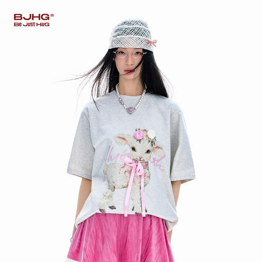 FTT FlyTheTruth  小羊印花短袖T恤女夏季宽松慵懒设计感纯棉上衣 商品图1