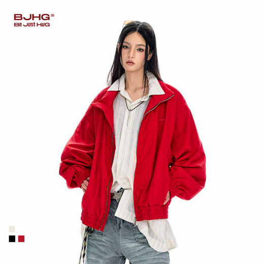 BJHG不计后果纯色短夹克外套男春2026新款美式休闲基础翻领上衣女 商品图0
