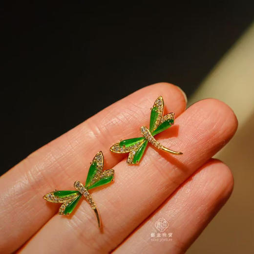 龢盒原创 银镶翡翠蜻蜓耳钉 商品图3