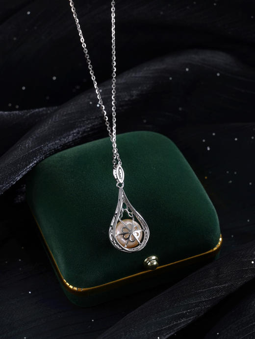 子佩集【珍爱流年】银S925珍珠惜王妃套链【PM2179-XF】10.7mm珠绿点水滴2601 商品图4