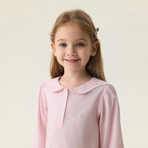 马克珍妮粉白格纹女童海军领连衣裙2026年春装新款560128 商品图3