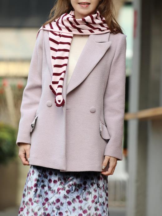 TYNVIE 条纹荷叶边三角羊绒羊毛围巾 - 紫/粉 商品图2