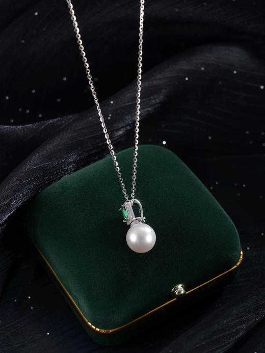 子佩集【珍情不渝】银S925珍珠惜王妃吊坠【P2864】10mm珠双色绿方块（不含链）2601 商品图5