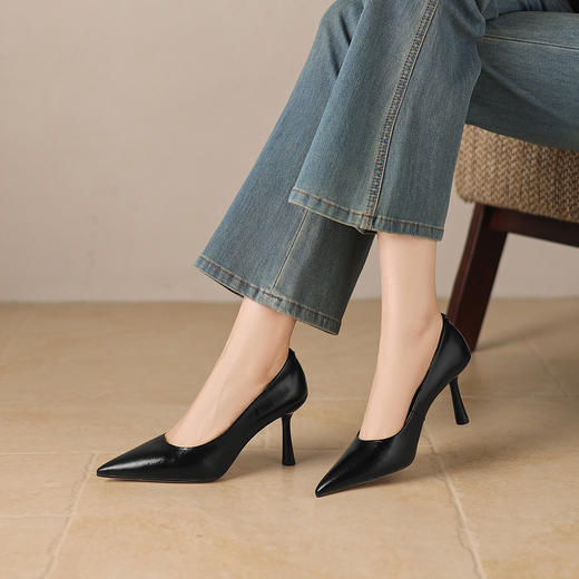 【马皮垫】阿么手工女鞋极简风细跟高跟鞋2026新款真皮浅口单鞋8CM 商品图2