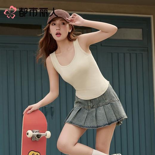 都市丽人背心无罩杯薄螺纹莱赛尔背心棉质宽肩背心有杯垫时尚美搭LVC6A1 商品图2