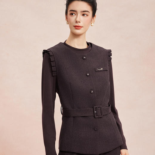 RE402斯尔丽26新款小香风圆领马甲外套+打底衫+直筒长裤免搭配三件套装 商品图7