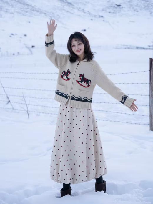 浮生八记/25D271/“波点圆舞曲”全棉秋冬松紧腰波点A字花苞半裙 商品图1