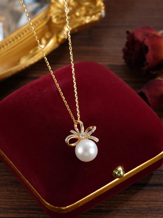 子佩集【华彩结缘】银S925珍珠惜王妃套链【P2083】9.5mm珠镀金丝带花朵2601 商品图2