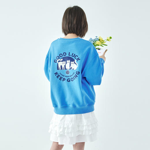 克莱茵蓝预售3.31发 花灰色3.20发 棵初26年春季新款亲子中大女童小猫印花圆领卫衣趣味棉感休闲上衣 商品图2