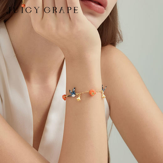 Juicy Grape首饰套装轻奢小众珐琅项链手链耳环戒指新年生日礼物 雀柿呈祥-喜柿连连手链 商品图1