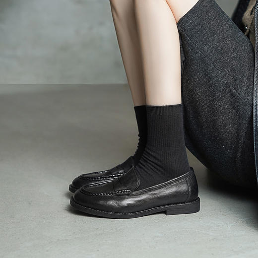 【阿么古纹马皮鞋】复古手工一脚蹬乐福鞋女超软透气百搭小皮鞋2CM 商品图2