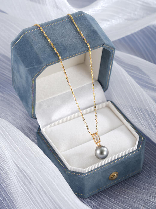 子佩集【流光溯影】银S925珍珠惜王妃套链【P3069】9mm珠镀金黑珠半环弧形2601 商品图3