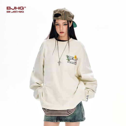 BJHG不计后果 美式纯棉长袖t恤男春季潮牌印花圆领上衣宽松卫衣女 商品图2