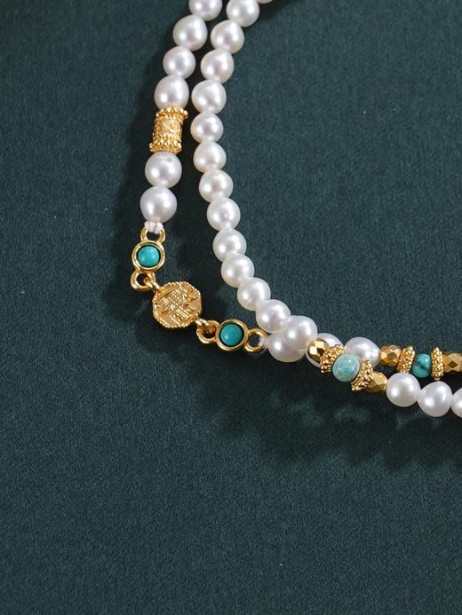 子佩集【福禄双华】银S925珍珠惜王妃手链【QNS0006】3mm珠镀金绿松石葫芦2601 商品图8