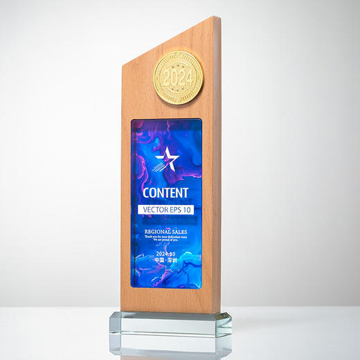 实木奖杯定制做授权牌经销年会优秀员工刻字金属铝板高端水晶奖牌 商品图7