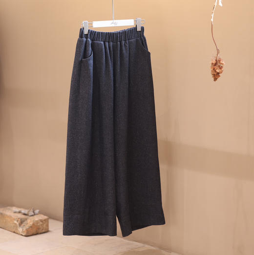 游原 羊毛亚麻翻边阔腿裤 商品图0