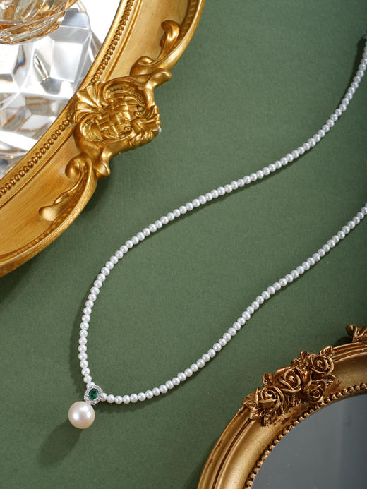 子佩集【月华永恒】银S925珍珠惜王妃项链【ZZXL008】2.8mm小珠9mm大珠绿点2601 商品图5