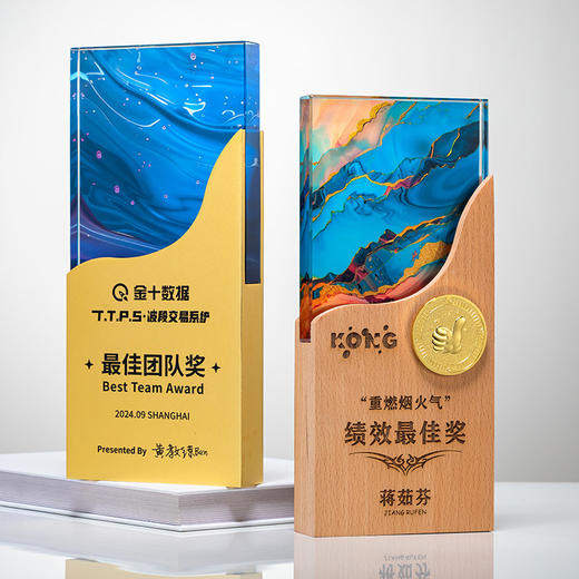 奖杯定制做授权牌经销年会优秀员工刻字金属铝板高端水晶立体奖牌 商品图7