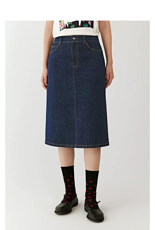 115-2 排他性独家圆正 小禾 新年系列 章仔棉弹牛仔面料  牛仔半身裙 商品图0