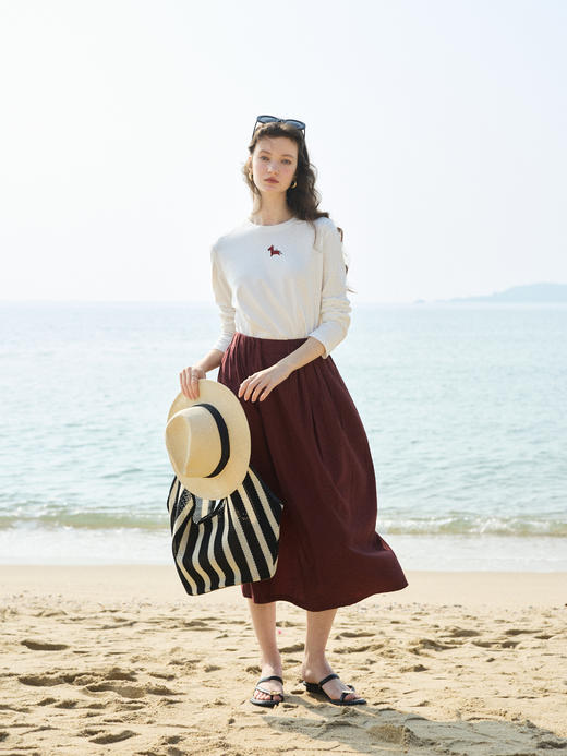 OLrain欧芮儿2026春米白色简约休闲长袖T恤圆领 商品图0