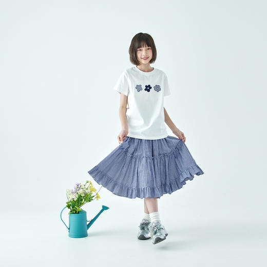 棵初2026年春季新款亲子中大女童深蓝格纹复古半裙宽松好搭A字裙 商品图3