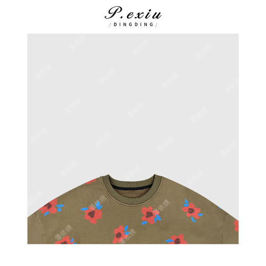 04-2潘依绣丁丁宠粉韩系花朵印花自然卷边圆领长袖卫衣Q68416 商品图2