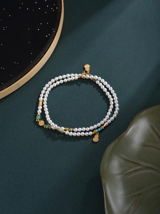 子佩集【福禄双华】银S925珍珠惜王妃手链【QNS0006】3mm珠镀金绿松石葫芦2601 商品图7