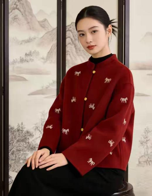 高端款限定小金马进口超细羊毛国风刺绣双面羊毛外套 商品图1