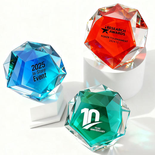 水晶炫彩奖杯磐石几何立体撞色造型年会优秀员工企业颁奖典礼奖牌 商品图6