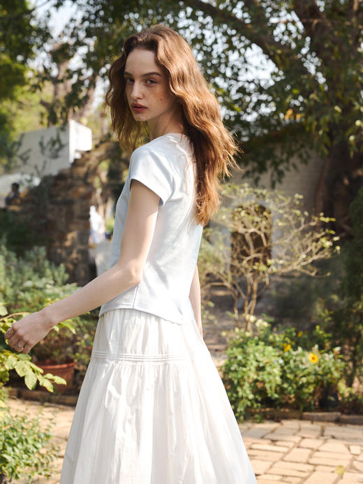 OLrain欧芮儿2026蓝色T恤夏季透气舒适短袖上衣 商品图2