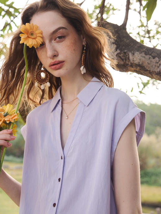 OLrain欧芮儿2026新款女紫色短袖衬衫优雅百搭 商品图3