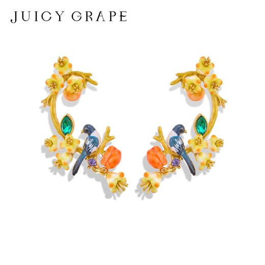 Juicy Grape首饰套装轻奢小众珐琅项链手链耳环戒指新年生日礼物 雀柿呈祥-喜事连连耳环 商品图2
