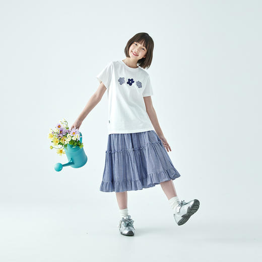 棵初2026年春季新款亲子中大女童深蓝格纹复古半裙宽松好搭A字裙 商品图1