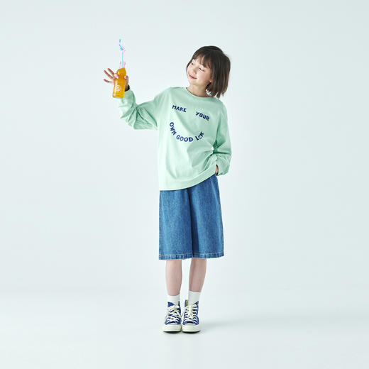 棵初2026年春夏新款亲子中大女童经典丹宁牛仔短裤休闲宽松五分裤 商品图1