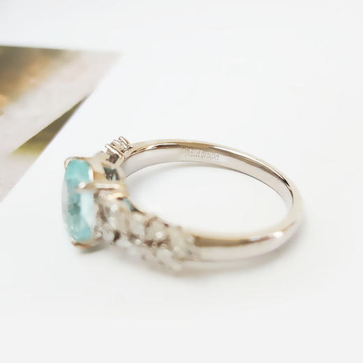 【天然正品】AU750收藏级白金镶钻镶天然椭圆1.59克拉帕拉伊巴碧玺戒指15号（戒圈可改）231225TJ41 商品图6