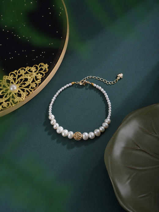 子佩集【韶光潋滟】珍珠惜王妃手链【ZZSL022】2.8-7mm珠镀金镂空花丝球2601 商品图8