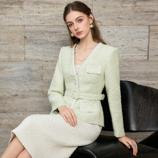 IWY/小香风浅绿色西装套裙女收腰显瘦通勤职业装气质穿搭25CS902 商品图4