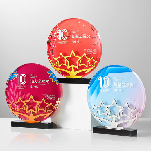 高档炫彩水晶奖杯定制创意圆形金属奖牌刻字纪念品企业年会颁奖杯 商品图7