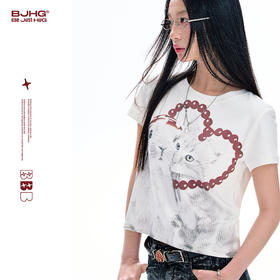 FTT Flythetruth 猫咪短袖T恤女夏季短款美式潮牌印花风百搭上衣