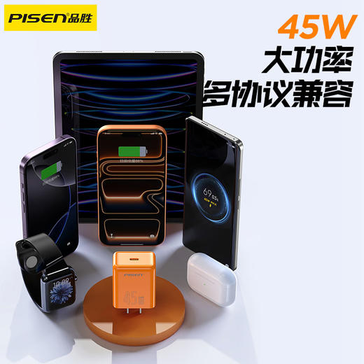 品胜 PD45W澎湃氮化镓单口快速充电器Type-C快充头适用苹果16充电器iphone16e/ProMax/plus苹果华为三星手机插头 商品图1