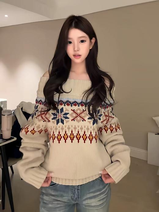 <曾小咸推荐>  费尔岛一字肩毛衣 日常价169 活动价89.99！！【预售款，预计3-15天发货】 商品图7